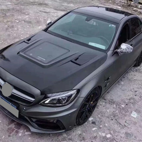 Carbon Fiber W205 Engine Hood with Glass Vents for Mercedes Benz C205 C300 C400 C450 C43 C63 AMG 15-19
