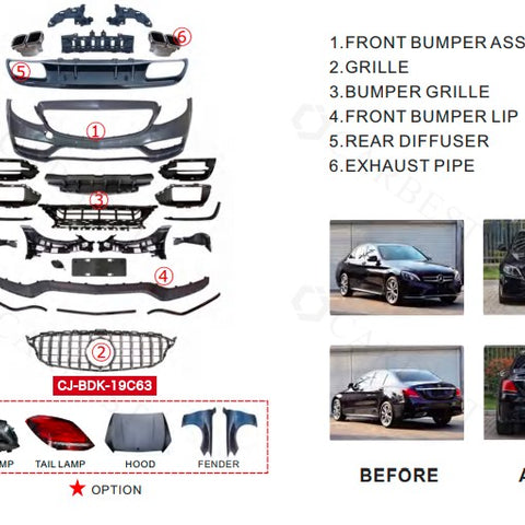 W205 C63 AMG BODY KIT FOR C-CLASS W205 2015-2019 UPGRADE TO 2019